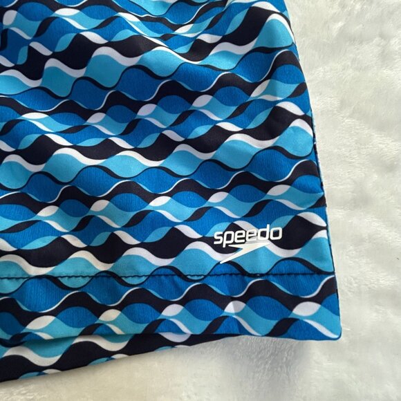 Speedo Mens Blue Wave Pattern Swim Trunks Shorts XL Mesh Lining Drawstring Waist - Picture 2 of 10